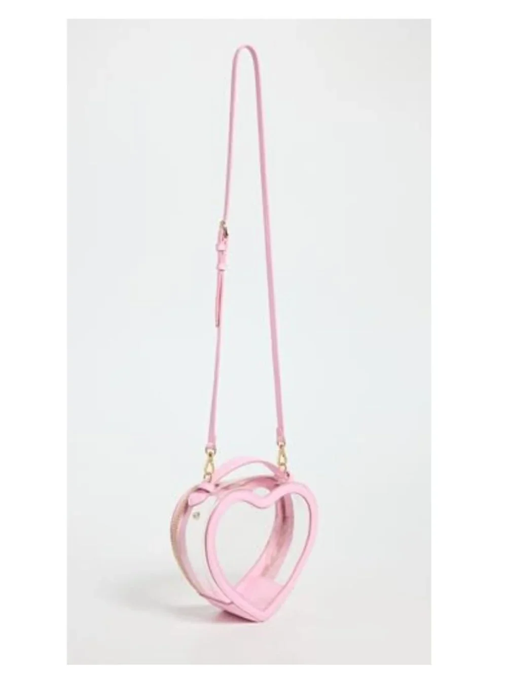 Clear Heart Crossbody Stadium Bag Faux Leather Trim Gold Hardware